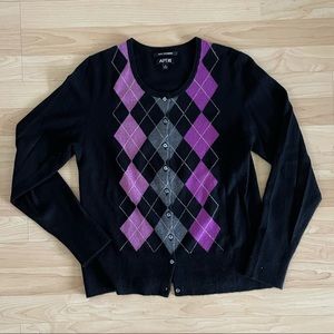 100% cashmere argyle button up sweater